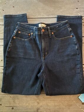 Madewell Perfect Curvy Vintage Dark Blue Denim Jeans with Gold Stitching